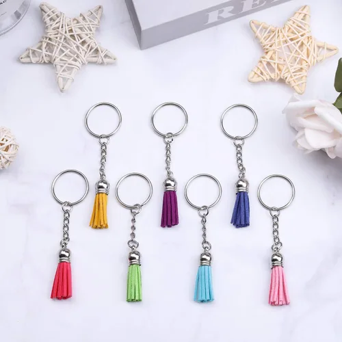 Vista 6 de cridoz - Juego de 200 anillos de llavero a granel de cridoz que incluye 50 borlas para manualidades, 50 anillos para llavero, 50 anillos de salto