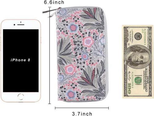 Vista 6 de HAWEE Cartera de teléfono celular para mujer con doble cremallera y correa de muñeca extraíble