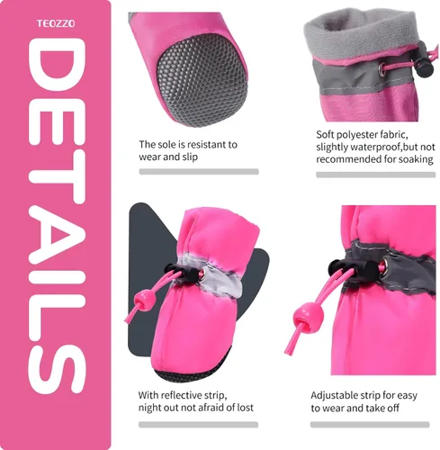 Vista 4 de Zapatos para Perros Botas para Perros y Protector de Patas, Suela Antideslizante Botines de Invierno para Perros con Correas Reflectantes para A-Rosa
