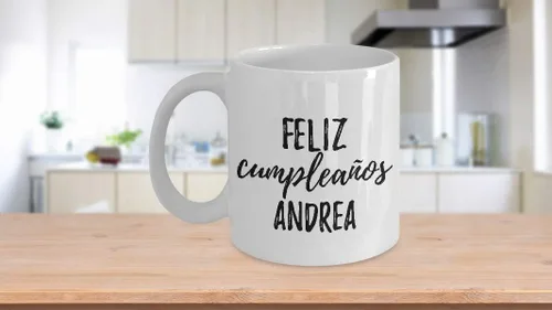 Vista 3 de Feliz Cumpleanos Andrea - Taza de café con nombre personalizado, 11 onzas