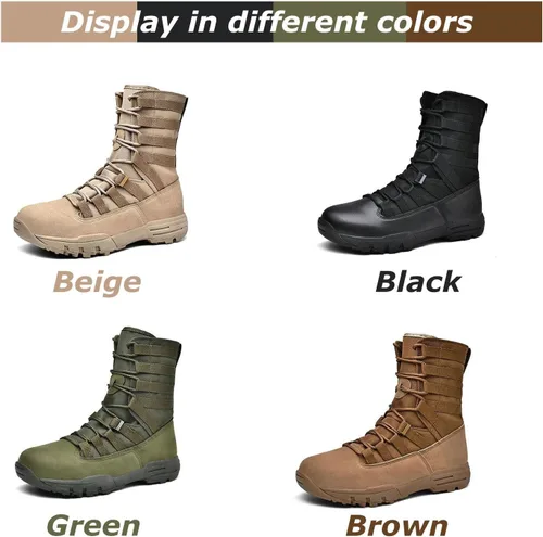 Vista 3 de Botas tácticas para hombre, botas militares, botas de combate, botas ligeras, botas de trabajo, botas de senderismo, botas antideslizantes