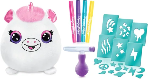 Vista 8 de Canal Toys Personaliza el unicornio de peluche esponjoso mediano con aerógrafo. Decora, lava, repite. Personaliza tu propia felpa de arte en aerosol