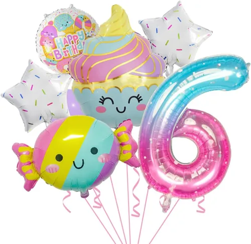 Vista 10 de 10 globos de caramelo, globos de gran número, helados, dulces, Sundae, globos de aluminio para niñas, suministros de decoración de fiesta