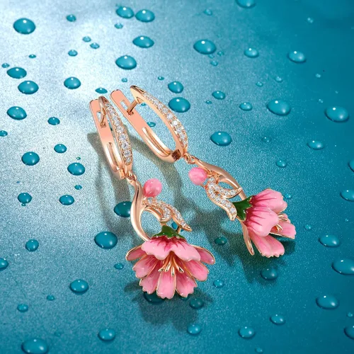 Vista 3 de Santuzza - Aretes con gema, esmaltados, de flor, de plata de ley 925