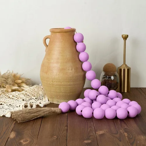 Vista 60 de OMISHE Guirnalda de cuentas de madera extra grande con cuentas de madera y borlas de 1.6 pulgadas de diámetro, cuentas decorativas rústicas de 41