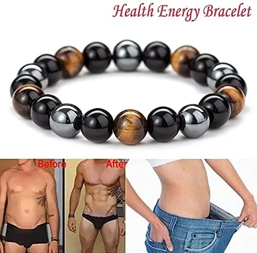 Vista 6 de INENIMARTJ 2 pulseras de obsidiana negra con terapia magnética de hematita de malaquita para hombres y mujeres, pulsera de triple protección