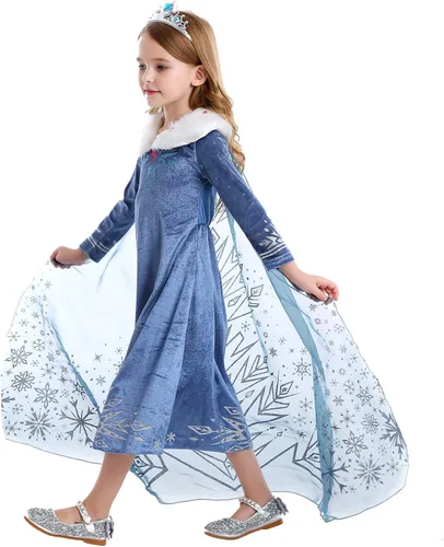 Vista 5 de Luzlen Winter Snow Princess Costume for Girls Halloween Birthday Cosplay Dress with Cape Accessories Blue