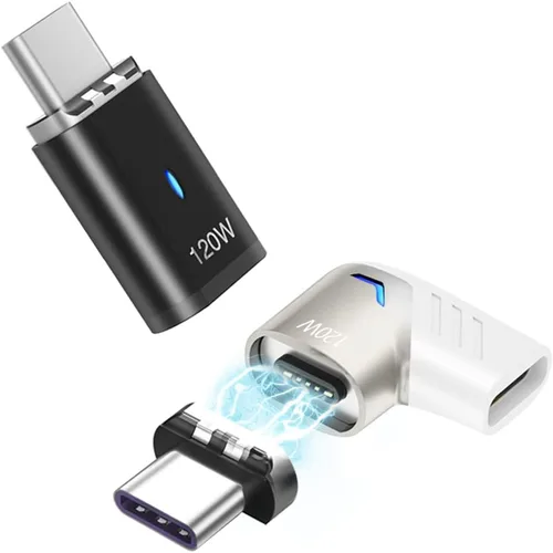 Vista 11 de Adaptador magnético USB C Ángel derecho + USB magnético tipo C recto 5 pines, compatible con PD 120 W carga rápida, transferencia de datos de 480