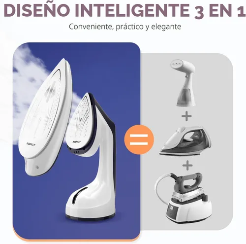 Vista 7 de Vaporizador para ropa, vaporizador y plancha 2 en 1 de 1600 W con placa de cerámica grande, potente vapor turbo, control inteligente de temperatura