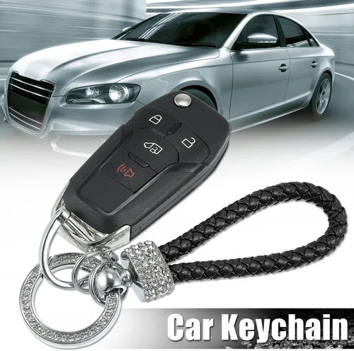 Vista 2 de X AUTOHAUX Juego de llaveros de llavero de coche para hombres y mujeres, de piel sintética, Negro
