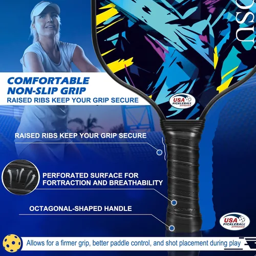Vista 2 de Carbon Fiber Pickleball Paddles Set of 4 or 2 Rackets,USAPA Approved Pickleballs Equipment with Balls,Bag,Accessories,Carbon Fiber T300 Lightweight