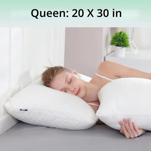 Vista 9 de Rainmr Almohada de cama tamaño Queen para dormir, almohadas ajustables de espuma viscoelástica triturada con funda de almohada refrescante lavable