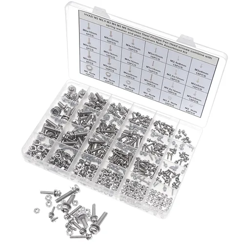 Vista 3 de Tornillos Phillips de cabeza plana de acero inoxidable M2 M2.5 M3 M4 M5 M6 combinan con arandela de resorte y arandelas lisas Kit surtido de tuercas