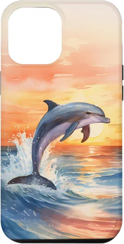 Vista 26 de Dolphin Jumping Sunset Over Ocean Watercolor Art Case for iPhone 17