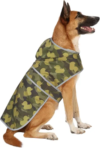 Vista 26 de Impermeable para perros pequeños y cachorros, chaqueta impermeable con capucha con tiras reflectantes, agujero para la correa y poncho de ajuste