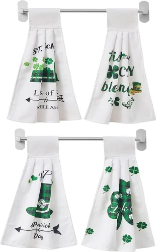 Vista 6 de Toallas Colgantes de Trébol del Día de San Patricio para Cocina Juego de 4 Toallas de Mano con Lazo para Decoración de Cocina y Baño, Tréboles