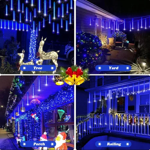 Vista 3 de YEGUO Paquete de 2 tiras de luces solares para exteriores, 16 tubos y 288 luces LED de meteoritos para fiestas, árboles, vacaciones, techo, boda