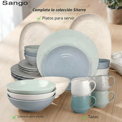 Vista 6 de Sango Siterra Artist's Blend - Juego de vajilla de gres de 16 piezas para 4, platos verdes, crema y blancos brillantes con motas, juegos de platos