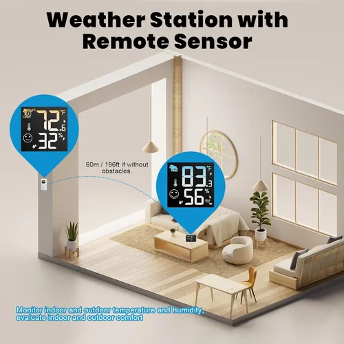 Vista 6 de uzoli Reloj Despertador de Proyección Estación Meteorológica, Reloj Proyector Atómico WWVB con Sensor, Retroiluminación Ajustable, Temperatura