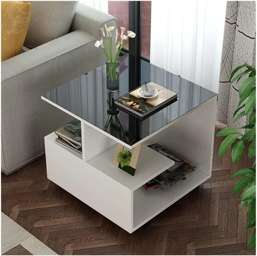 Vista 8 de Mesa auxiliar cuadrada de 3 niveles con estantes de almacenamiento, mesa auxiliar moderna para el hogar, sala de estar, dormitorio