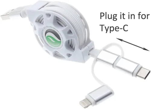 Vista 2 de Cable de alimentación retráctil USB 3 en 1 compatible con Samsung Galaxy S21 S22 S23 Ultra Plus Z Fold Z Flip