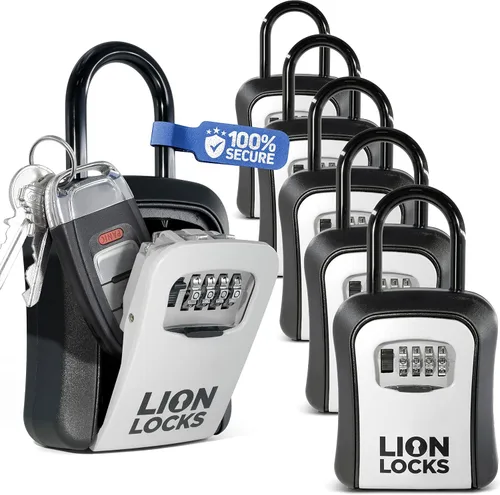 Vista 8 de Lion Locks Caja de seguridad para llaves, paquete de 6 unidades, color negro, solución segura para llaves con cerradura de combinación para hogares