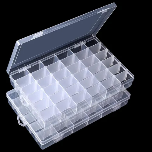 Vista 8 de Gospire Organizador de joyería Caja de almacenamiento de plástico transparente con 15 grandes rejillas con divisores extraíbles