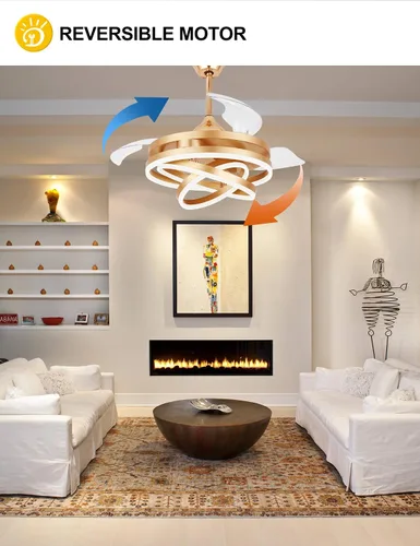Vista 6 de Ventiladores de techo retráctiles de 42 pulgadas con luces ventilador de araña dorado moderno Gold Fandeier Ceiling Fans with Lights Quite DC