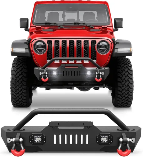 Vista 11 de Parachoques delantero compatible con Jeep Wrangler JK JL y Gladiator JT 2007-2025, parachoques de ancho completo todoterreno con placa