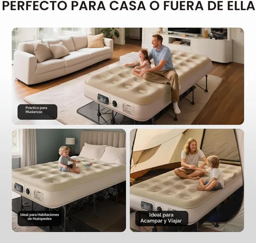 Vista 7 de Simpli Comfy EZ Bed - Colchón de aire autoinflable individual con marco integrado, bomba y funda con ruedas, cama de aire inflable perfecta