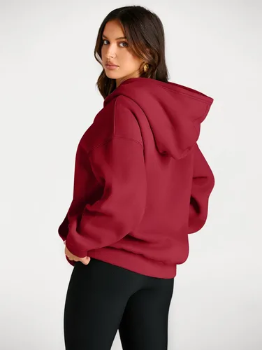Vista 10 de Trendy Queen - Sudaderas extragrandes con capucha para mujer, suéteres de manga larga, sin botones, de vellón, de otoño, ropa de invierno