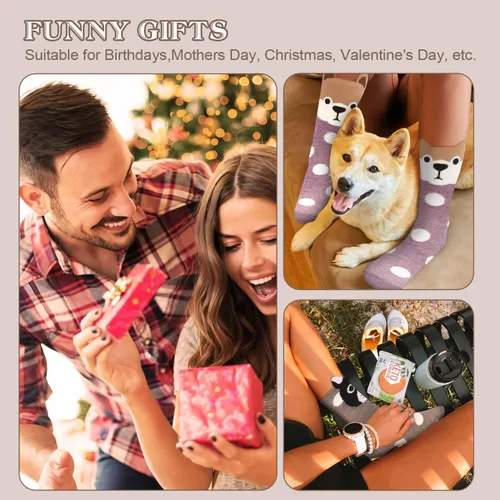 Vista 7 de AGRIMONY Calcetines de gato para mujer, calcetines de animales lindos regalos de perro para mujer
