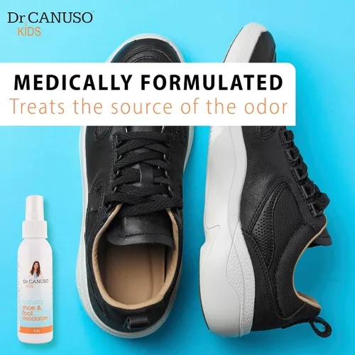 Vista 3 de Spray para pies para niños de Dr. Canuso Ambientador de zapatos natural para niños y adultos Sin residuos pegajosos Combate los pies apestosos