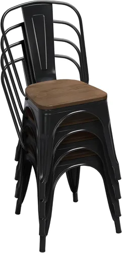 Vista 5 de Yaheetech Juego de sillas de patio de 4,18 pulgadas apilables de metal con asiento de madera para exteriores, capacidad de peso de 330 libras