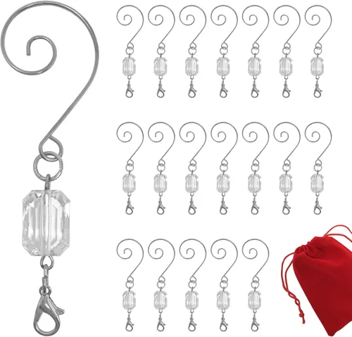 Vista 13 de Ganchos para adornos de Navidad, gemas de acrílico transparente, ganchos giratorios de alambre plateado, juego de 10 perchas de 3 pulgadas de largo