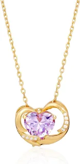 Collar de corazón de plata de ley 925 con circonita cúbica, collar morado para madre, esposa, hermana, aniversario, cumpleaños, Navidad, día de la