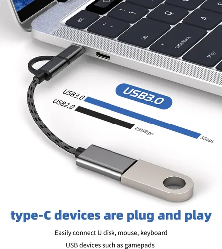 Vista 6 de Adaptador USB hembra a micro USB + USBC macho 3.0 OTG, accesorios de cable compatibles para Samsung MacBook iPhone15 Pro Max Plus iPad Pro Air Mouse