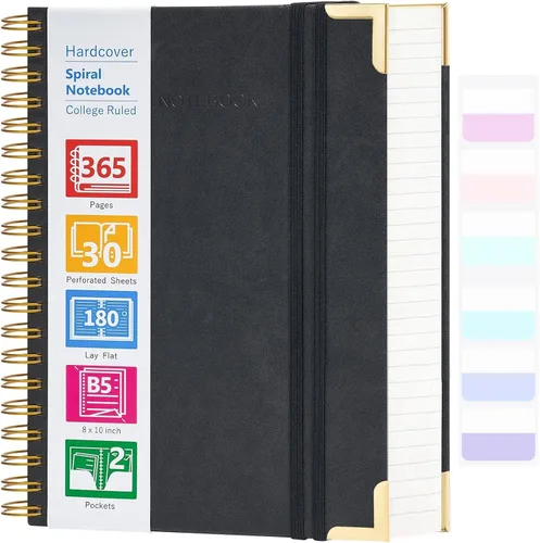 Vista 7 de Cuaderno en espiral, cuaderno de cuero de tapa dura de 365 páginas, diario de gran formato A5 para mujeres y hombres, cuadernos rayados