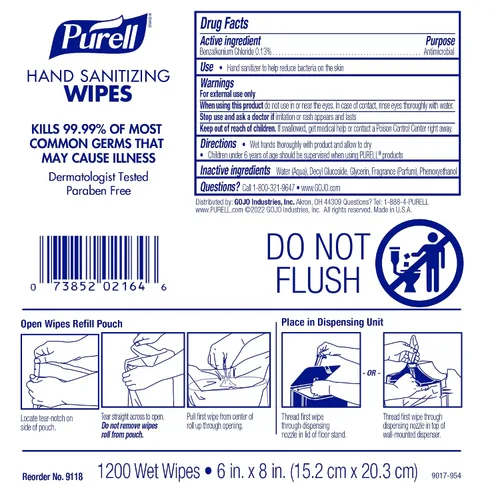 Vista 2 de Purell Toallitas desinfectantes para manos, fórmula sin alcohol, 1200 toallitas de repuesto para dispensador de toallitas Purell de alta capacidad