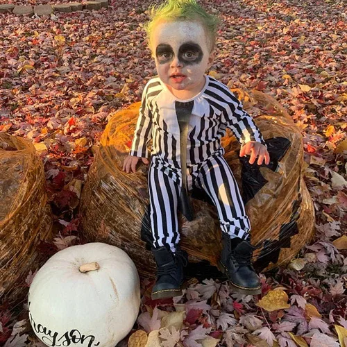 Vista 2 de Traje de Halloween para bebé niño recién nacido a rayas mameluco