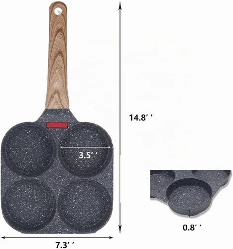 Vista 7 de Sartén para huevos, sartén antiadherente para huevos fritos de 4 tazas, sartén para panqueques de aleación de aluminio para el desayuno, sartén
