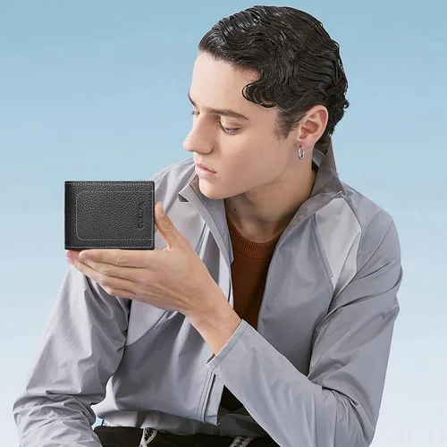Vista 2 de Billetera para hombre billetera pequeña con bolsillo frontal bloqueo RFID carteras delgadas de cuero de grano superior tarjetero para tarjetas