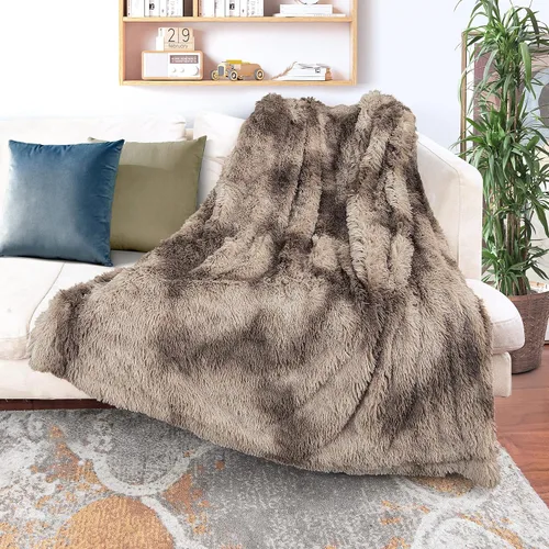 Vista 15 de Tuddrom - Manta decorativa de piel sintética extra suave de 50 x 60 pulgadas, color liso, reversible, mullida, ligera, de pelo largo, mullida