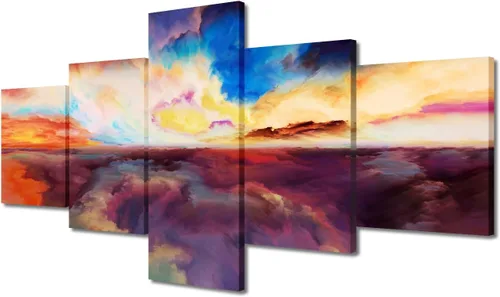 Vista 63 de Pintura en lienzo colorida para sala de estar, 5 paneles, impresiones abstractas sobre lienzo, arte de pared para sala de estar, dormitorio