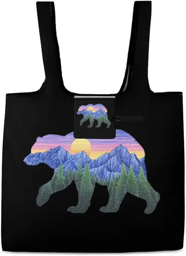 Vista 4 de Sunset Bear - Bolsas de comestibles reutilizables plegables para compras, bolsas de almacenamiento ligeras con asas