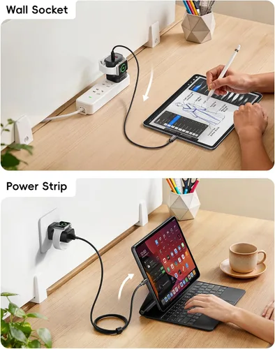 Vista 6 de VRURC Cargador para iPhone y Apple Watch, bloque de carga rápida USB C de 20 W, adaptador de viaje compacto 3 en 1 con 2 puertos para iPhone