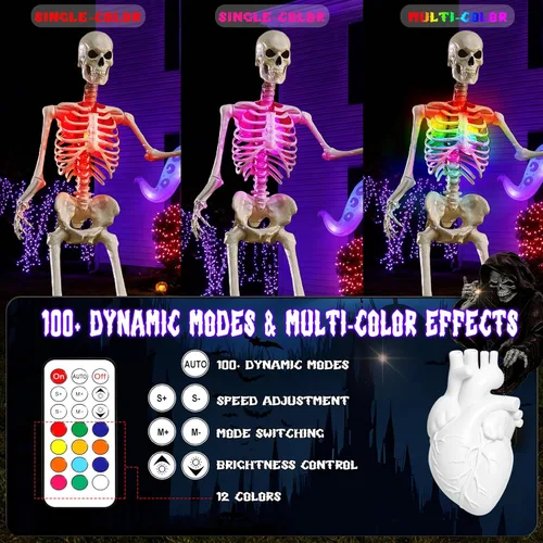 Vista 2 de Paquete de 2 luces de esqueleto de Halloween, luz de corazón latiendo