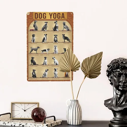 Vista 5 de Whimsical Dog Yoga Cartel de lata de 8 x 12 pulgadas divertido arte de pared de metal para spa de mascotas, estudio de yoga y decoración bohemia