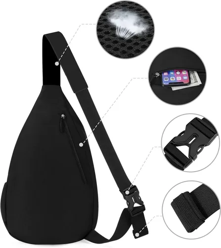 Vista 4 de Kamo Mochila bandolera para el pecho, bandolera para ciclismo, viajes, senderismo, mochila para hombres y mujeres con agujero para auriculares