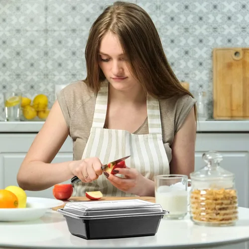 Vista 6 de Recipientes de alimentos con tapas, cajas Bento, recipientes de almacenamiento de alimentos (24 onzas, negro, 50 unidades, plástico)